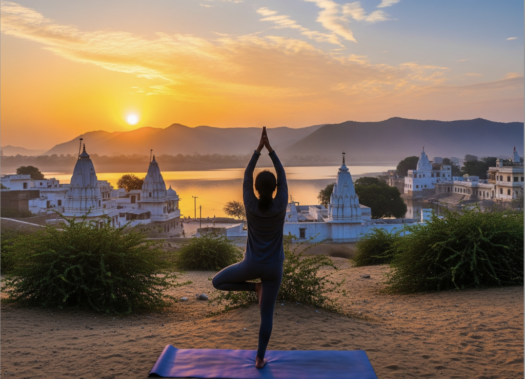 Outdoor Yoga in Pushkar at Sunrise | Sanatan Yog Retreat at The Ratan Resort